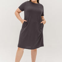 Kara Waffle Knit Midi Dress In Charcoal Grey