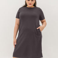 Kara Waffle Knit Midi Dress In Charcoal Grey