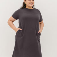 Kara Waffle Knit Midi Dress In Charcoal Grey