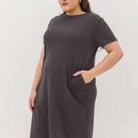 Kara Waffle Knit Midi Dress In Charcoal Grey