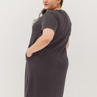 Kara Waffle Knit Midi Dress In Charcoal Grey