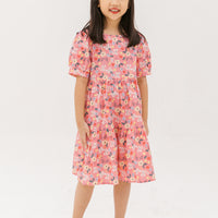 Finley Puff-Sleeved Floral Tiered Dress In Pink