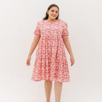 Florence Puff-Sleeved Floral Tiered Dress In Pink