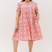 Florence Puff-Sleeved Floral Tiered Dress In Pink