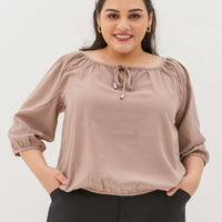 Delilah Tie Neck Blouse In Greige