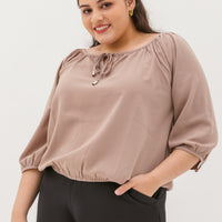 Delilah Tie Neck Blouse In Greige