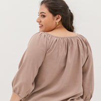 Delilah Tie Neck Blouse In Greige