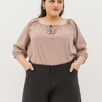 Delilah Tie Neck Blouse In Greige