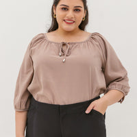Delilah Tie Neck Blouse In Greige