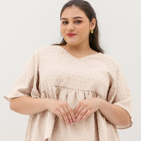Farrah V-Neck Babydoll Swiss Dots Top In Nude