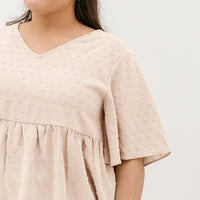Farrah V-Neck Babydoll Swiss Dots Top In Nude