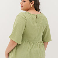 Farrah V-Neck Babydoll Swiss Dots Top In Tea Green