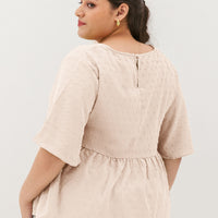 Farrah V-Neck Babydoll Swiss Dots Top In Nude