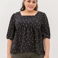 Rosalie Square Neckline Blouse In Black Hearts