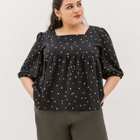 Rosalie Square Neckline Blouse In Black Hearts