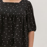 Rosalie Square Neckline Blouse In Black Hearts