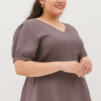 Aria V-Neck Textured Peplum Blouse In Saddle Brown