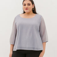 Georgette Chiffon Boat-Neck Blouse In Light Grey