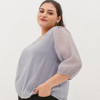 Georgette Chiffon Boat-Neck Blouse In Light Grey