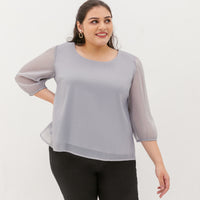 Georgette Chiffon Boat-Neck Blouse In Light Grey