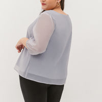 Georgette Chiffon Boat-Neck Blouse In Light Grey