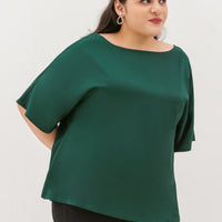 Isla Boat-Neck Flare Sleeve Blouse In Emerald Green