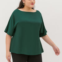 Isla Boat-Neck Flare Sleeve Blouse In Emerald Green