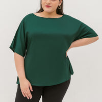 Isla Boat-Neck Flare Sleeve Blouse In Emerald Green