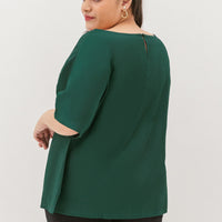 Isla Boat-Neck Flare Sleeve Blouse In Emerald Green