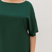 Isla Boat-Neck Flare Sleeve Blouse In Emerald Green