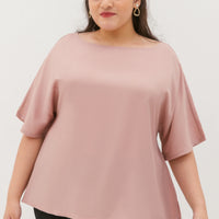 Isla Boat-Neck Flare Sleeve Blouse In Rose Gold
