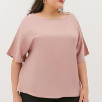 Isla Boat-Neck Flare Sleeve Blouse In Rose Gold
