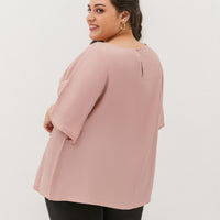 Isla Boat-Neck Flare Sleeve Blouse In Rose Gold
