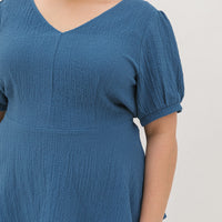 Aria V-Neck Textured Peplum Blouse In Blue Jay