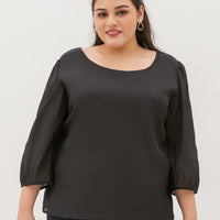 Georgette Chiffon Boat-Neck Blouse In Black