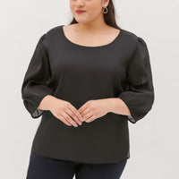 Georgette Chiffon Boat-Neck Blouse In Black