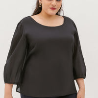 Georgette Chiffon Boat-Neck Blouse In Black