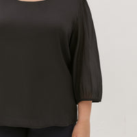 Georgette Chiffon Boat-Neck Blouse In Black