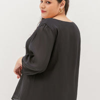 Georgette Chiffon Boat-Neck Blouse In Black