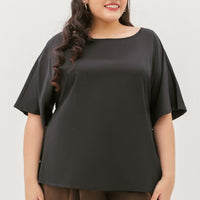 Isla Boat-Neck Flare Sleeve Blouse In Black