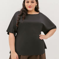 Isla Boat-Neck Flare Sleeve Blouse In Black