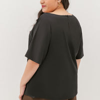 Isla Boat-Neck Flare Sleeve Blouse In Black
