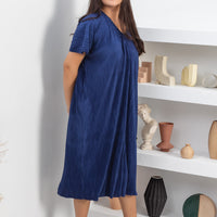 Victoria Pleated Dress In Sapphire Blue