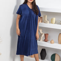 Victoria Pleated Dress In Sapphire Blue