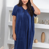 Victoria Pleated Dress In Sapphire Blue
