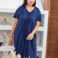 Victoria Pleated Dress In Sapphire Blue