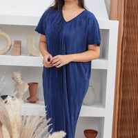 Victoria Pleated Dress In Sapphire Blue