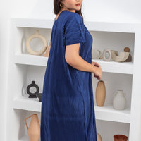 Victoria Pleated Dress In Sapphire Blue