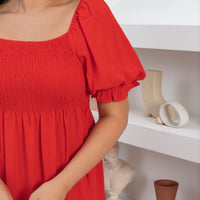 Shelley Smocked Dress In Scarlet Red