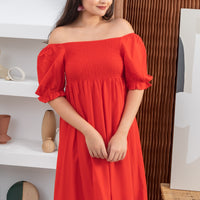 Shelley Smocked Dress In Scarlet Red